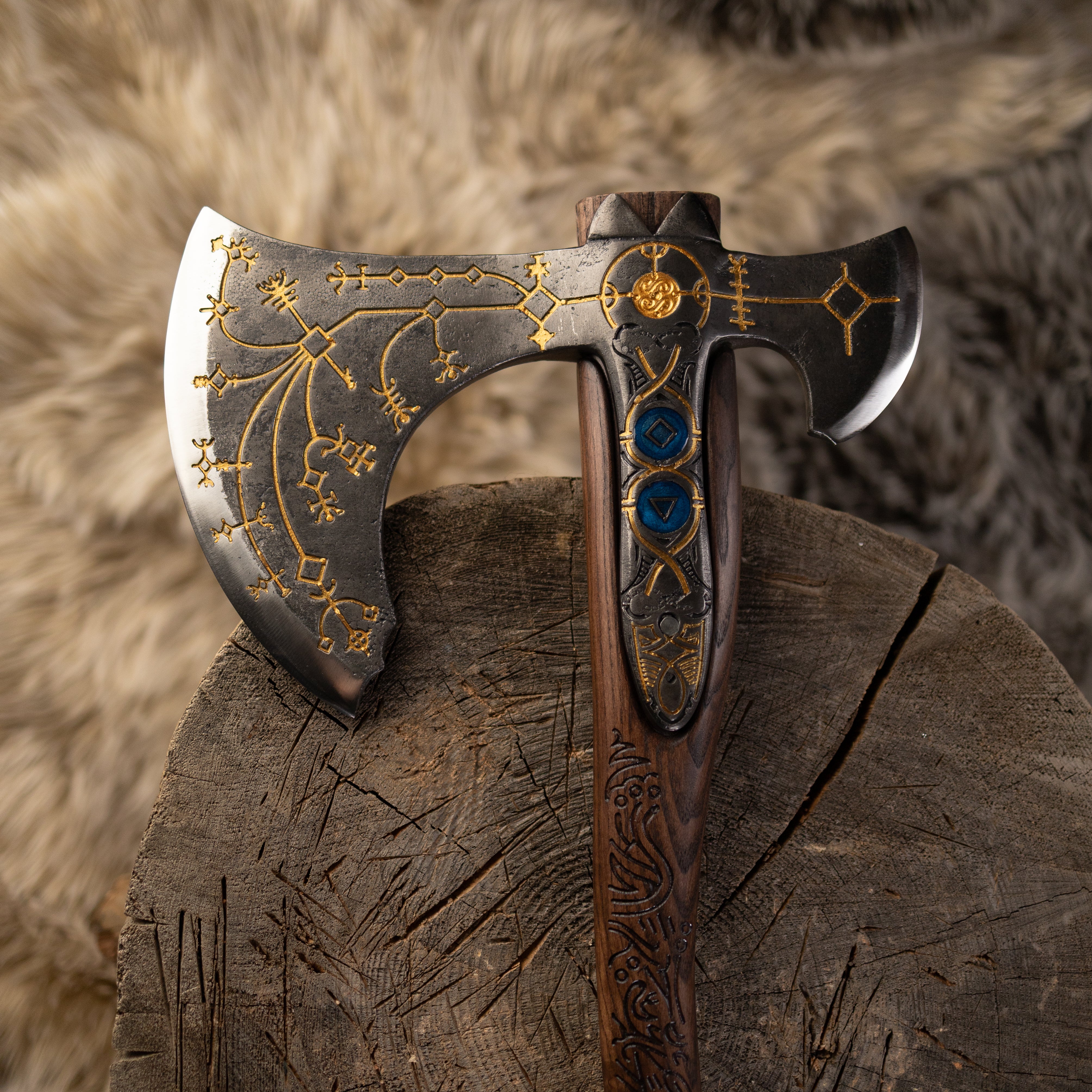 Hand-forged Leviathan axe with leather wrap "Ragnarok Kratos axe"