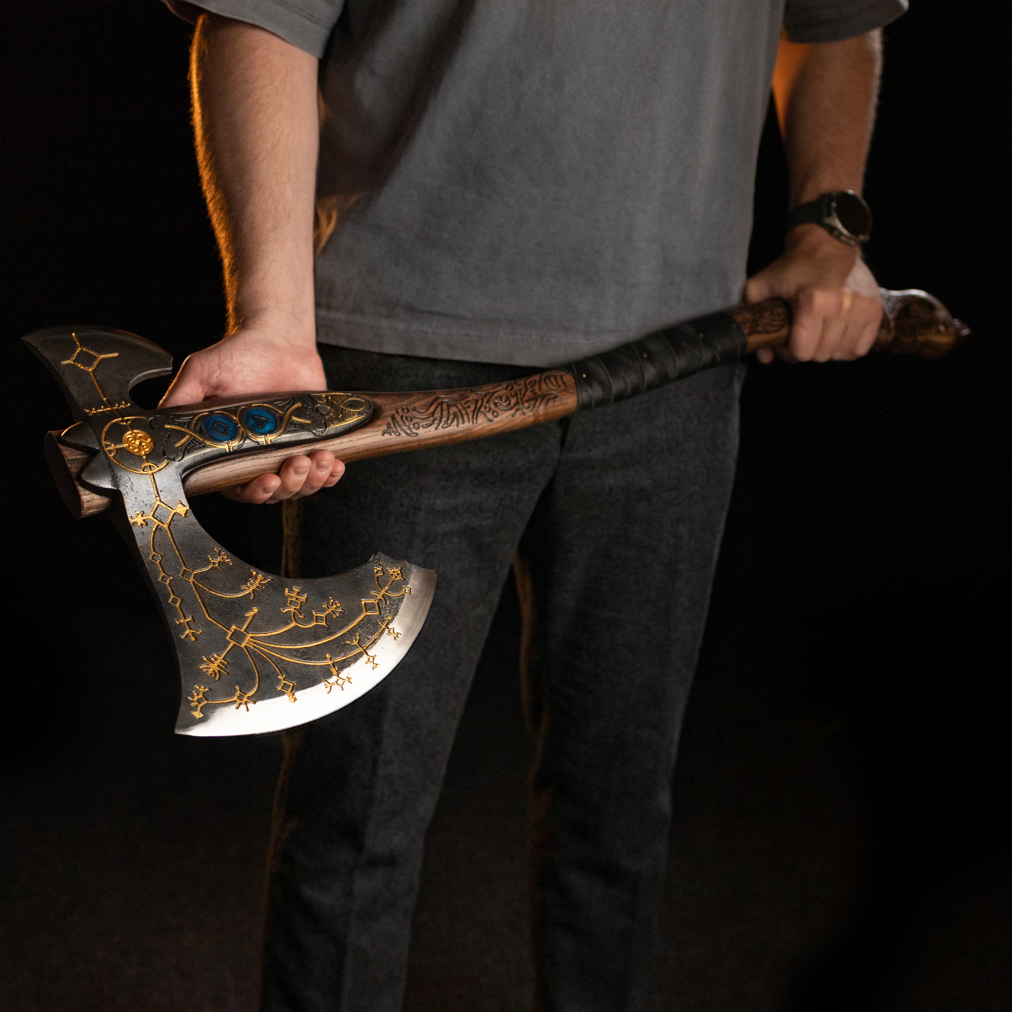 Hand-forged Leviathan axe with leather wrap "Ragnarok Kratos axe"