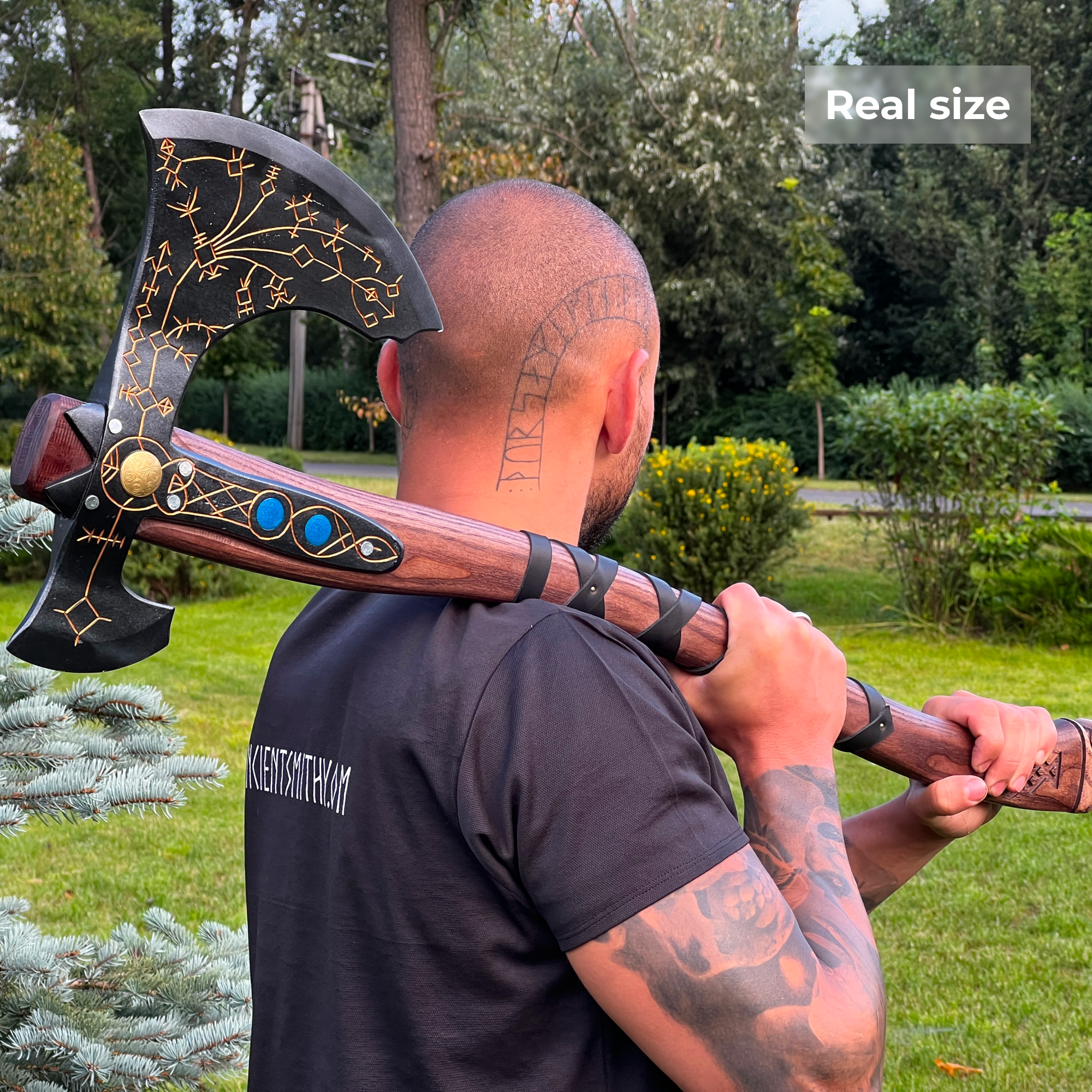 Hand-forged Leviathan axe with leather wrap