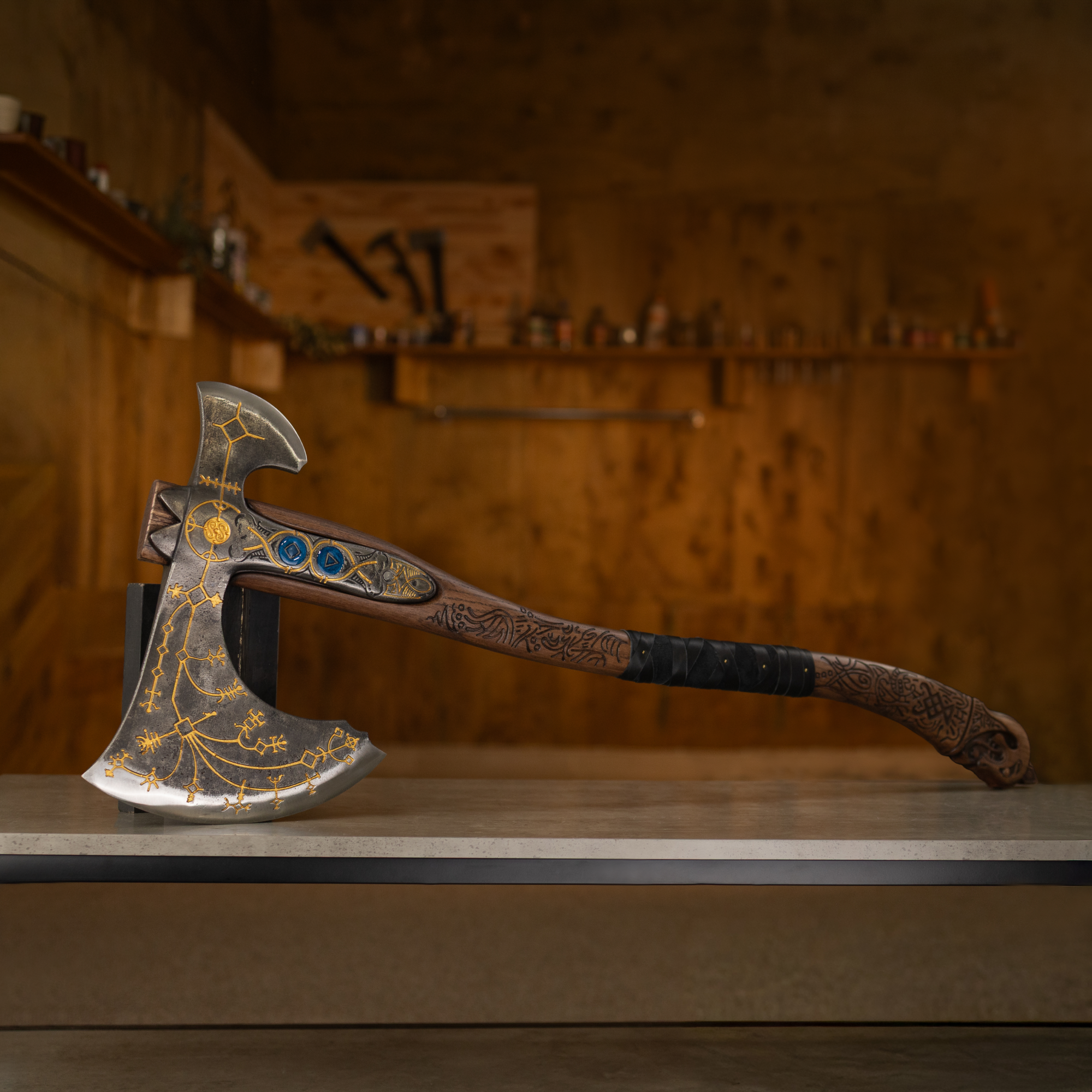 Hand-forged Leviathan axe with leather wrap 