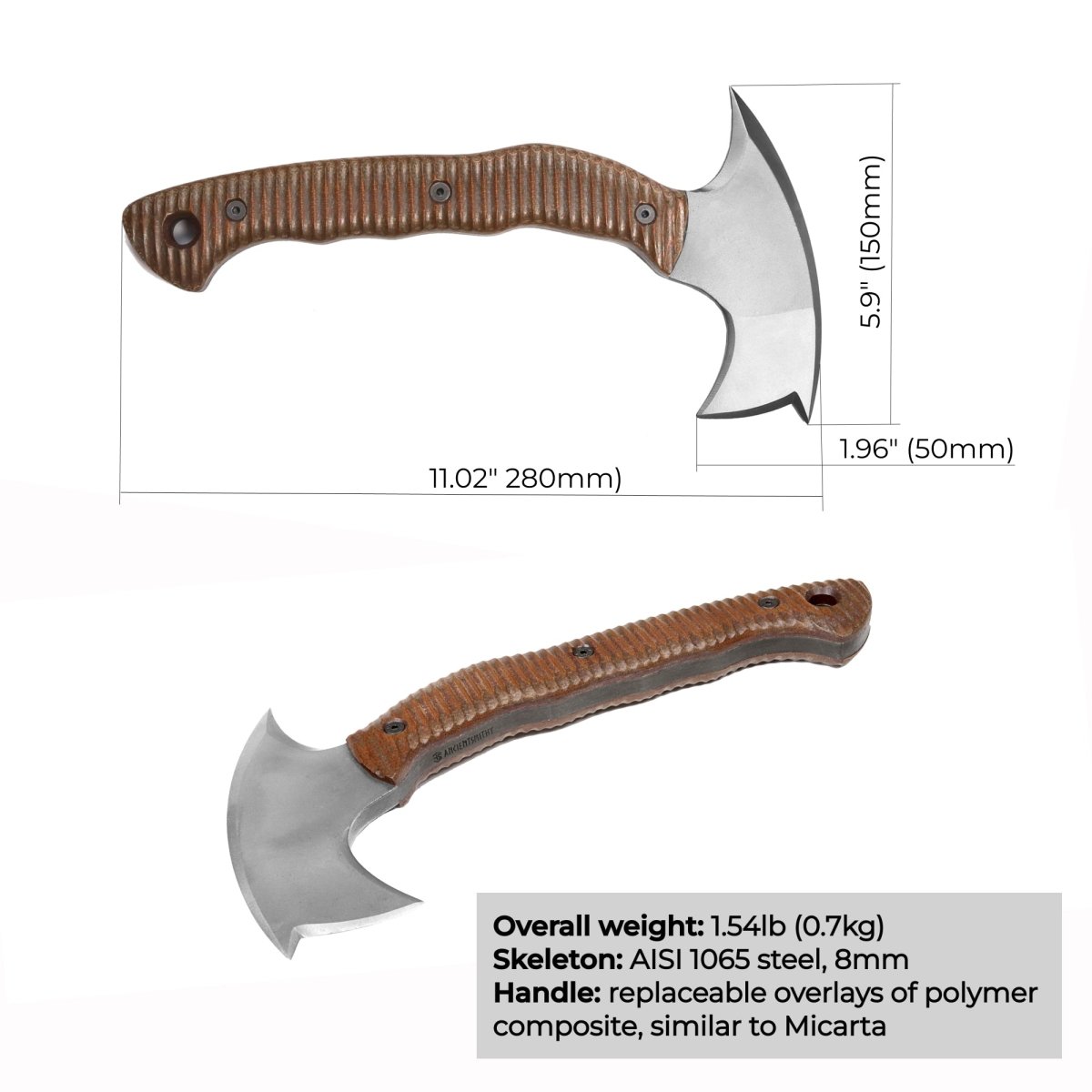 Compact tomahawk "Mingan" with polymer composite handle from AncientSmithy