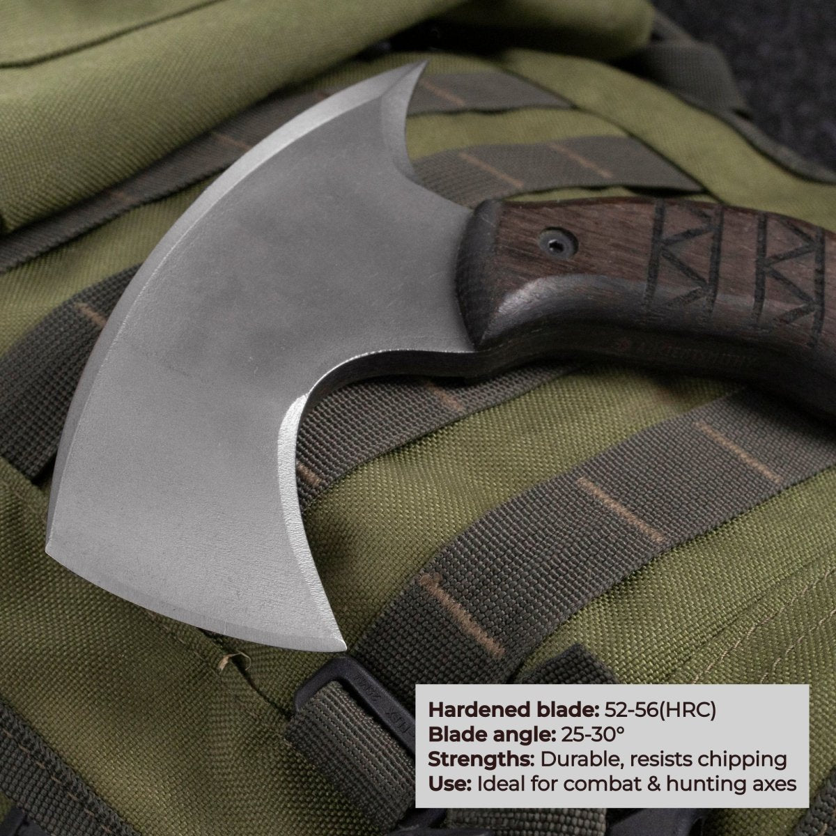 Compact tomahawk "Otokan" with tribal engraving from AncientSmithy