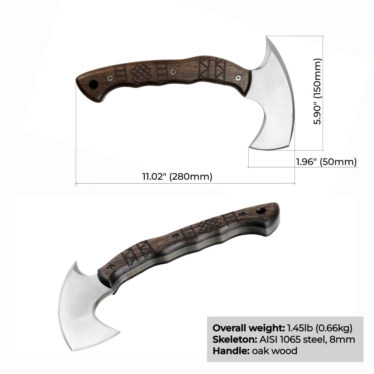 Compact tomahawk "Otokan" with tribal engraving from AncientSmithy