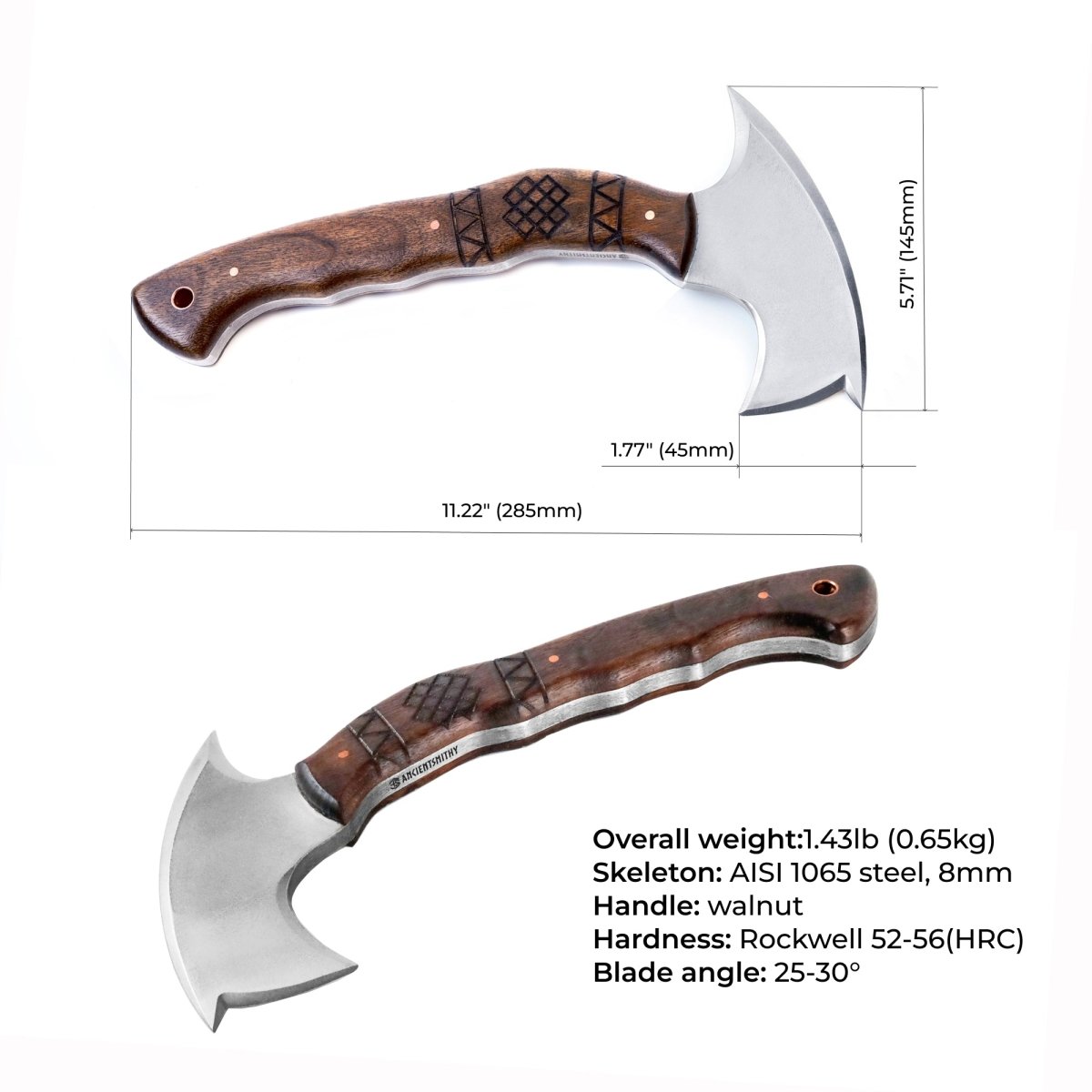 Compact tomahawk "Tahu" with wooden handle from AncientSmithy