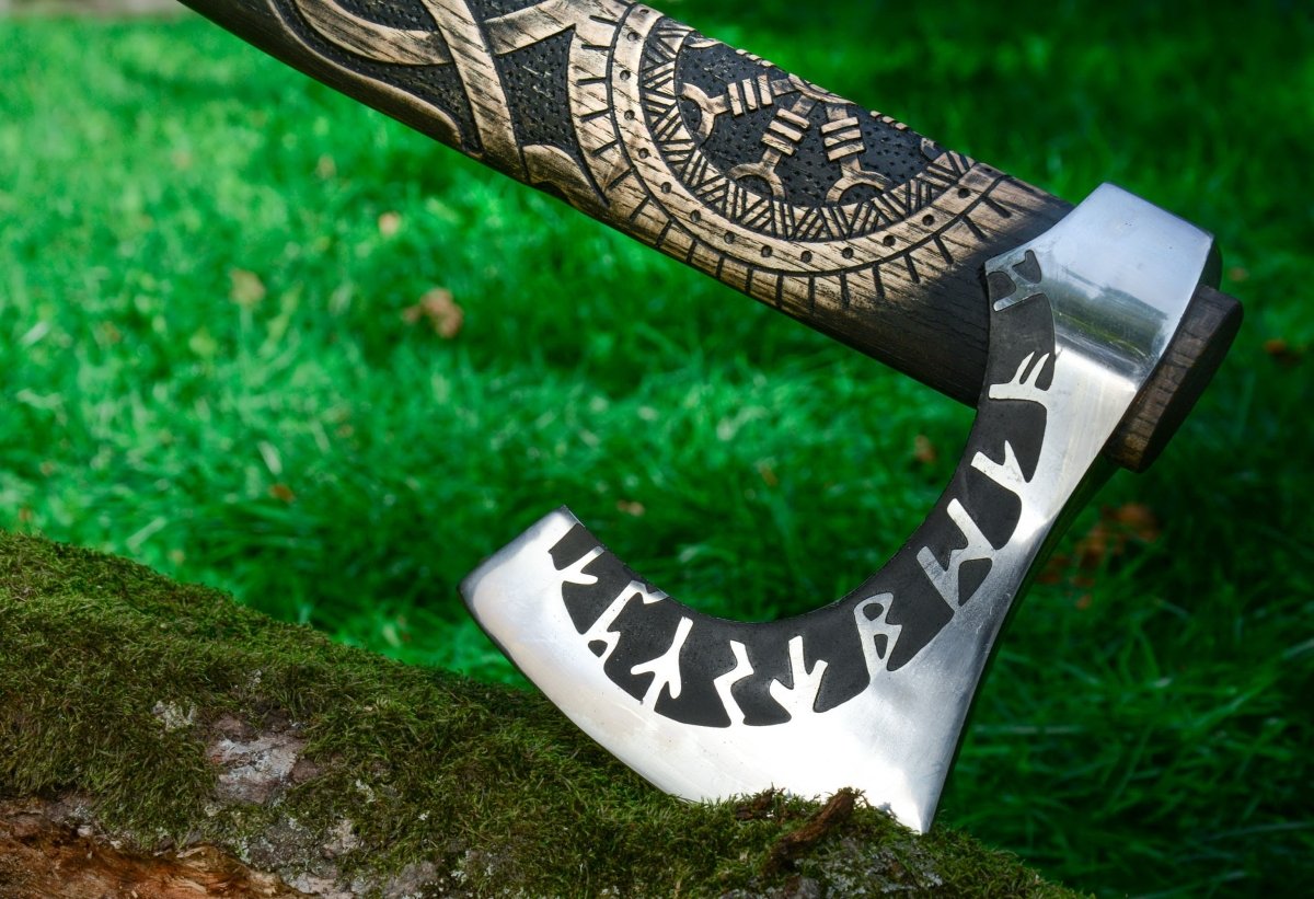 Hand forged axe “OTHALA” with leather cover from AncientSmithy