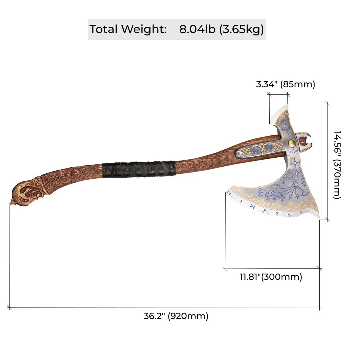 Hand - forged Leviathan axe with carved handle "Tyr" from AncientSmithy