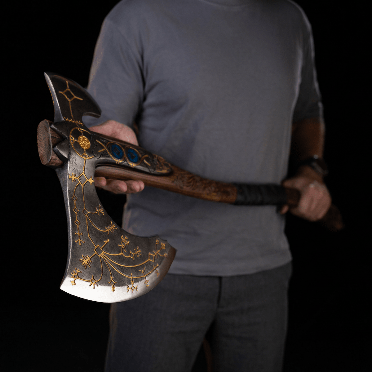 Hand-forged Leviathan axe with leather wrap "Ragnarok Kratos axe" from AncientSmithy