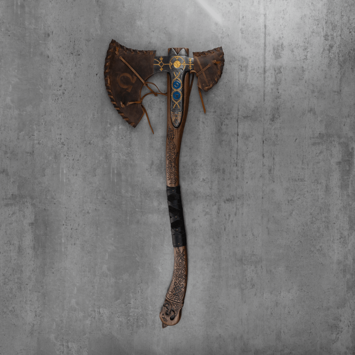 Hand-forged Leviathan axe with leather wrap "Ragnarok Kratos axe" from AncientSmithy