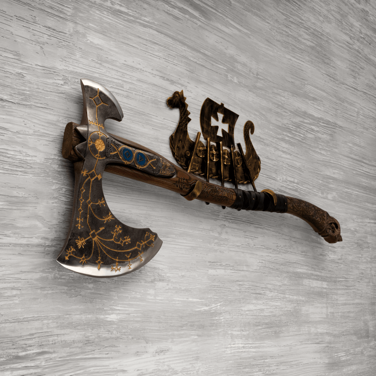 Hand-forged Leviathan axe with leather wrap "Ragnarok Kratos axe" from AncientSmithy
