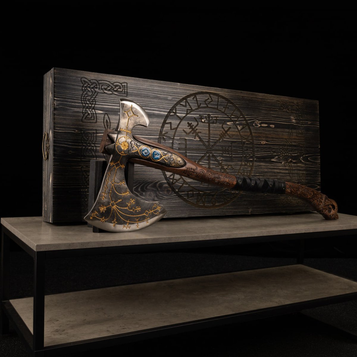 Hand-forged Leviathan axe with leather wrap "Ragnarok Kratos axe" from AncientSmithy