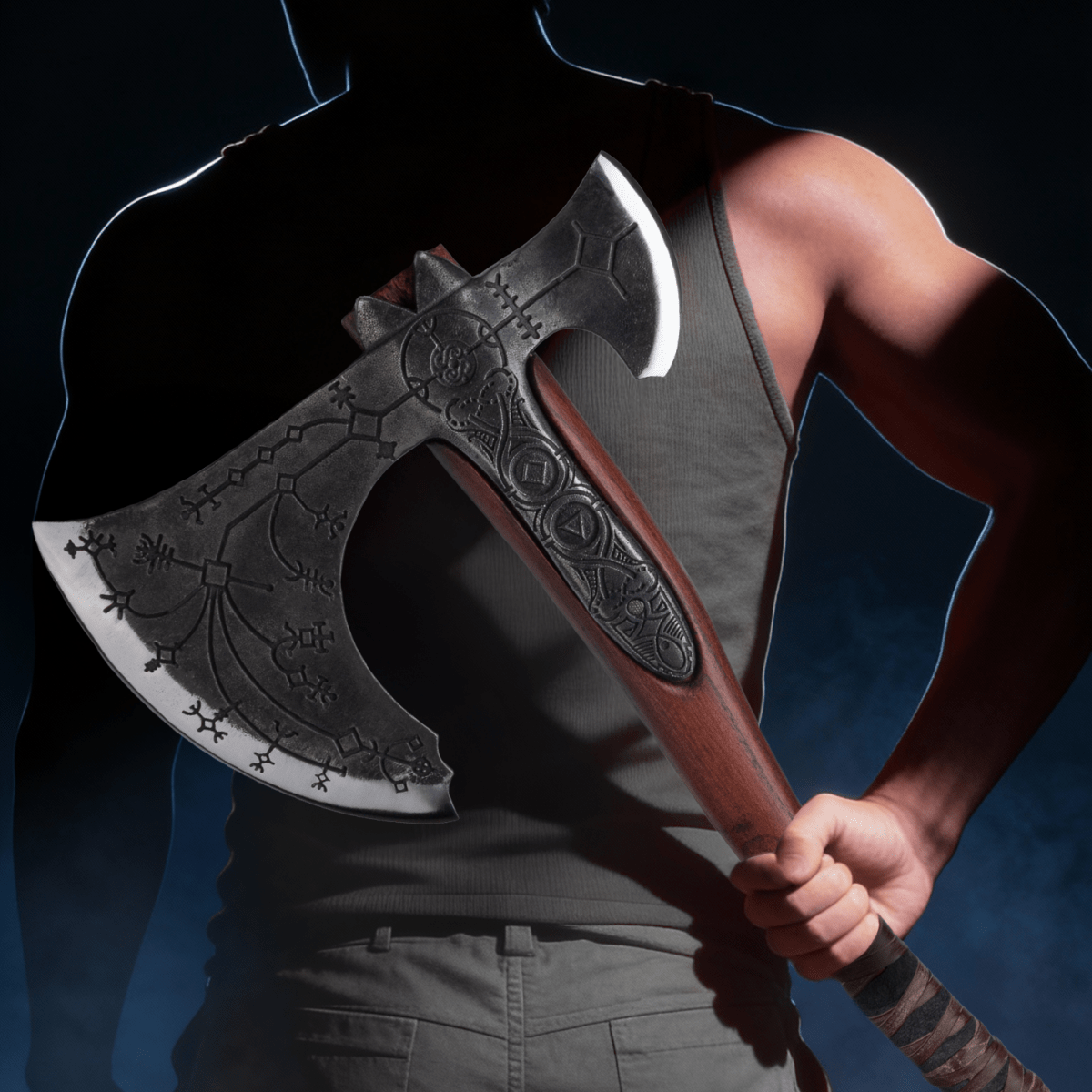 Hand - forged Leviathan axe with leather wrap from AncientSmithy