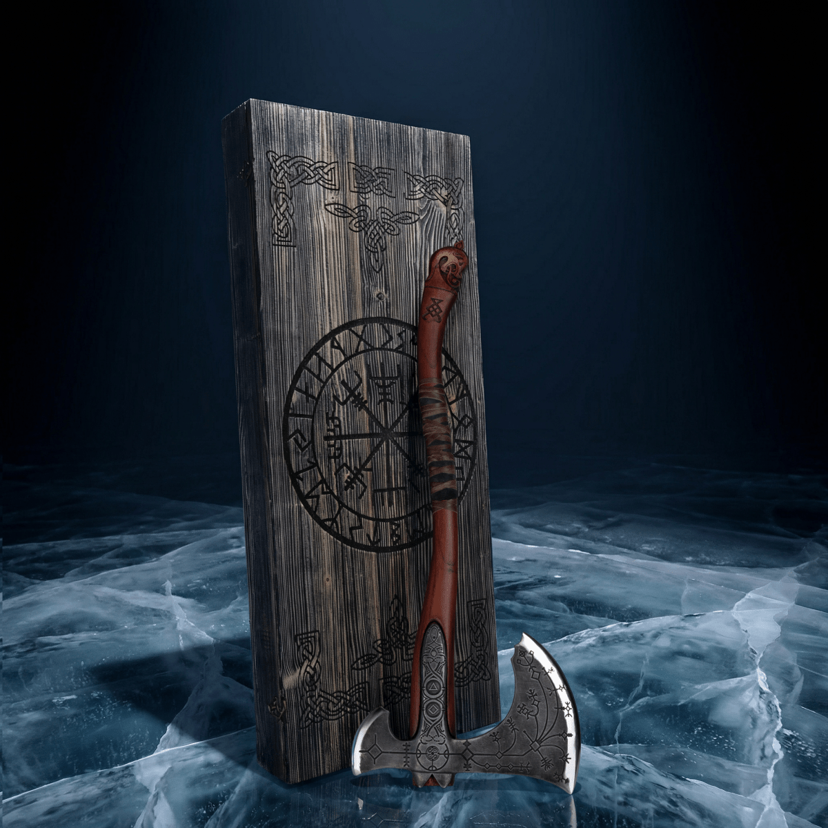 Hand - forged Leviathan axe with leather wrap from AncientSmithy