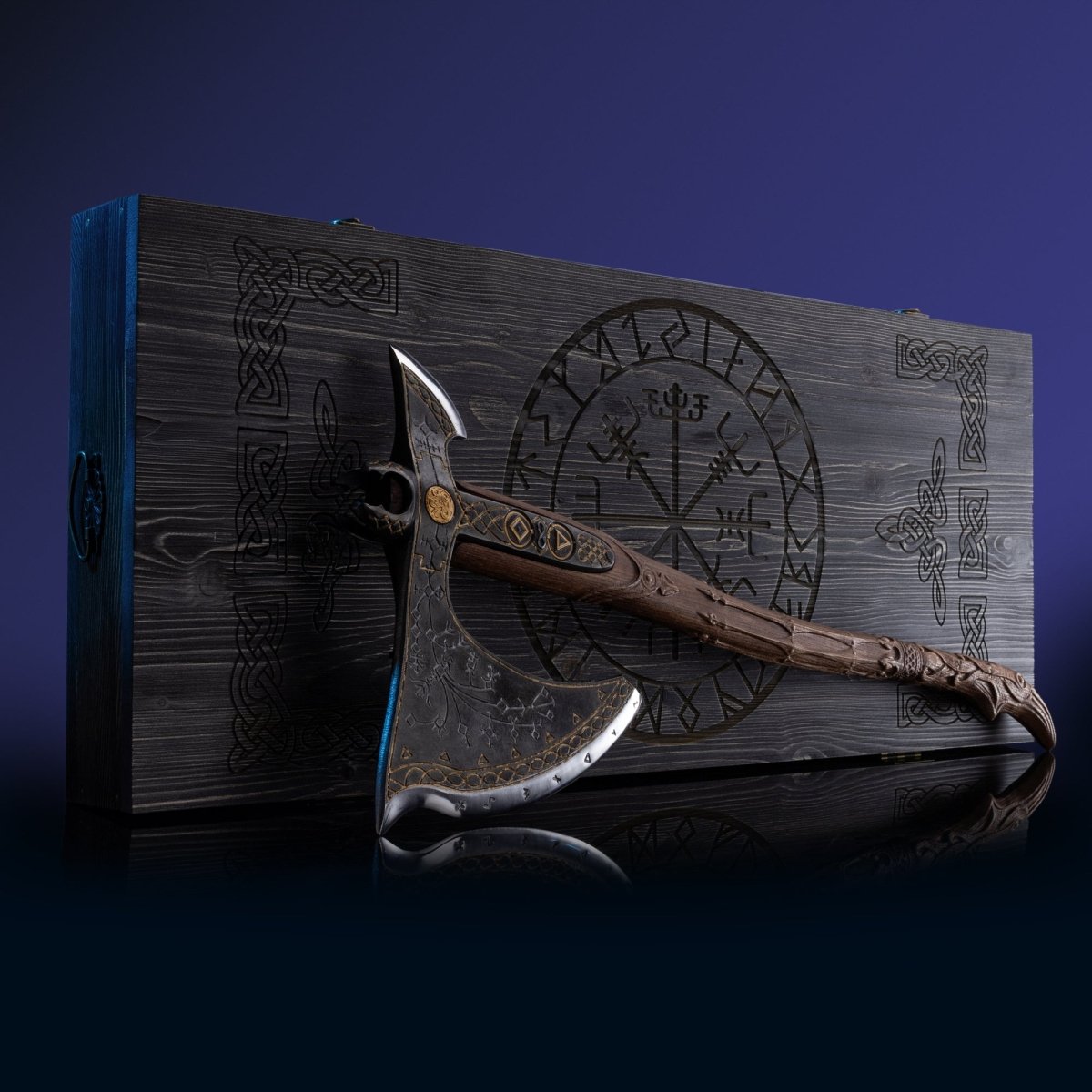 Handcrafted Leviathan axe with glow in the dark runes from AncientSmithy