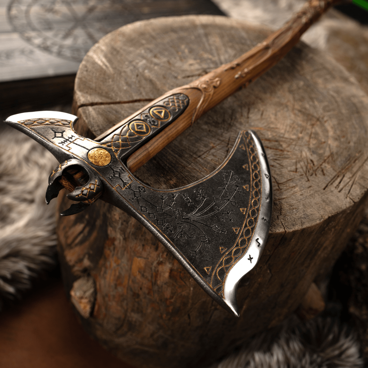 Handcrafted Leviathan axe with glow in the dark runes from AncientSmithy