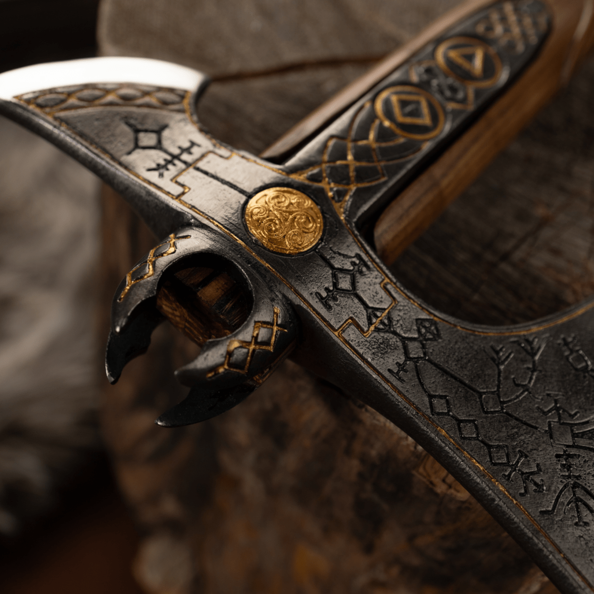 Handcrafted Leviathan axe with glow in the dark runes from AncientSmithy