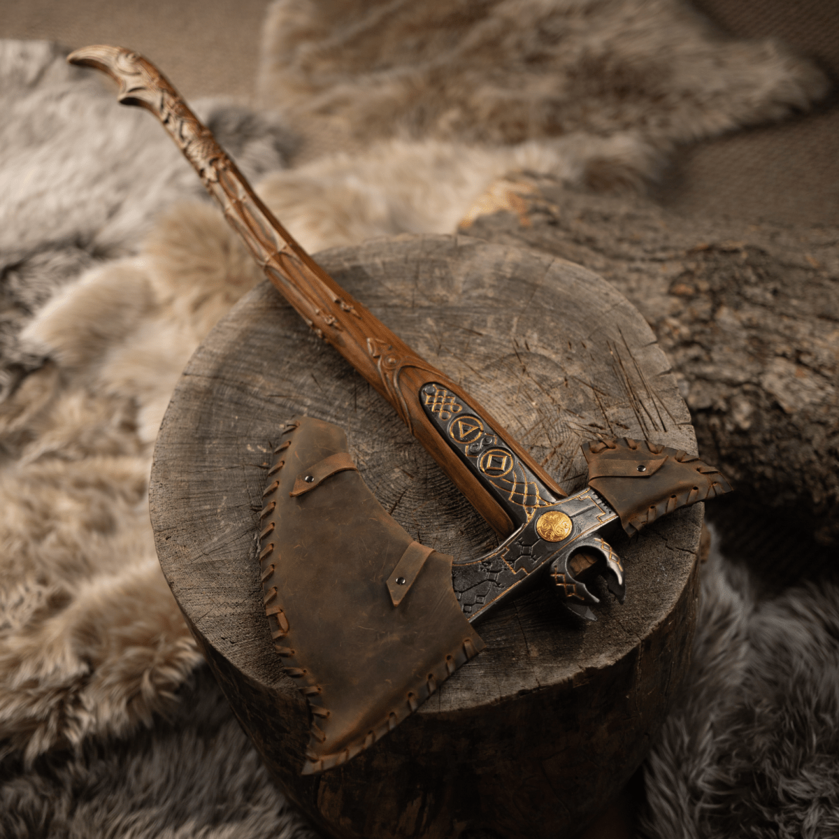 Handcrafted Leviathan axe with glow in the dark runes from AncientSmithy