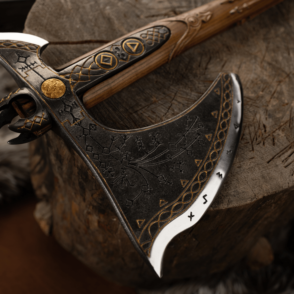 Handcrafted Leviathan axe with glow in the dark runes from AncientSmithy
