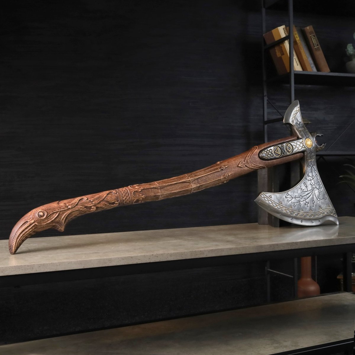 Handcrafted Leviathan axe with leather cover and glow in the dark runes from AncientSmithy