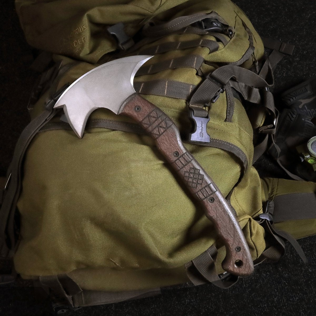 Handcrafted tomahawk "Takoda" with tribal engraving from AncientSmithy