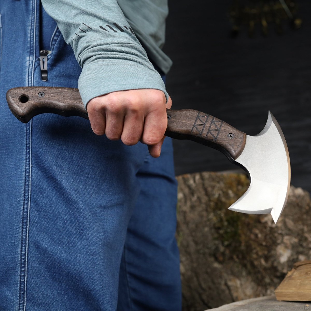 Handcrafted tomahawk "Takoda" with tribal engraving from AncientSmithy