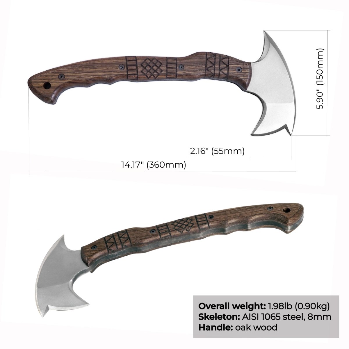 Handcrafted tomahawk "Takoda" with tribal engraving from AncientSmithy