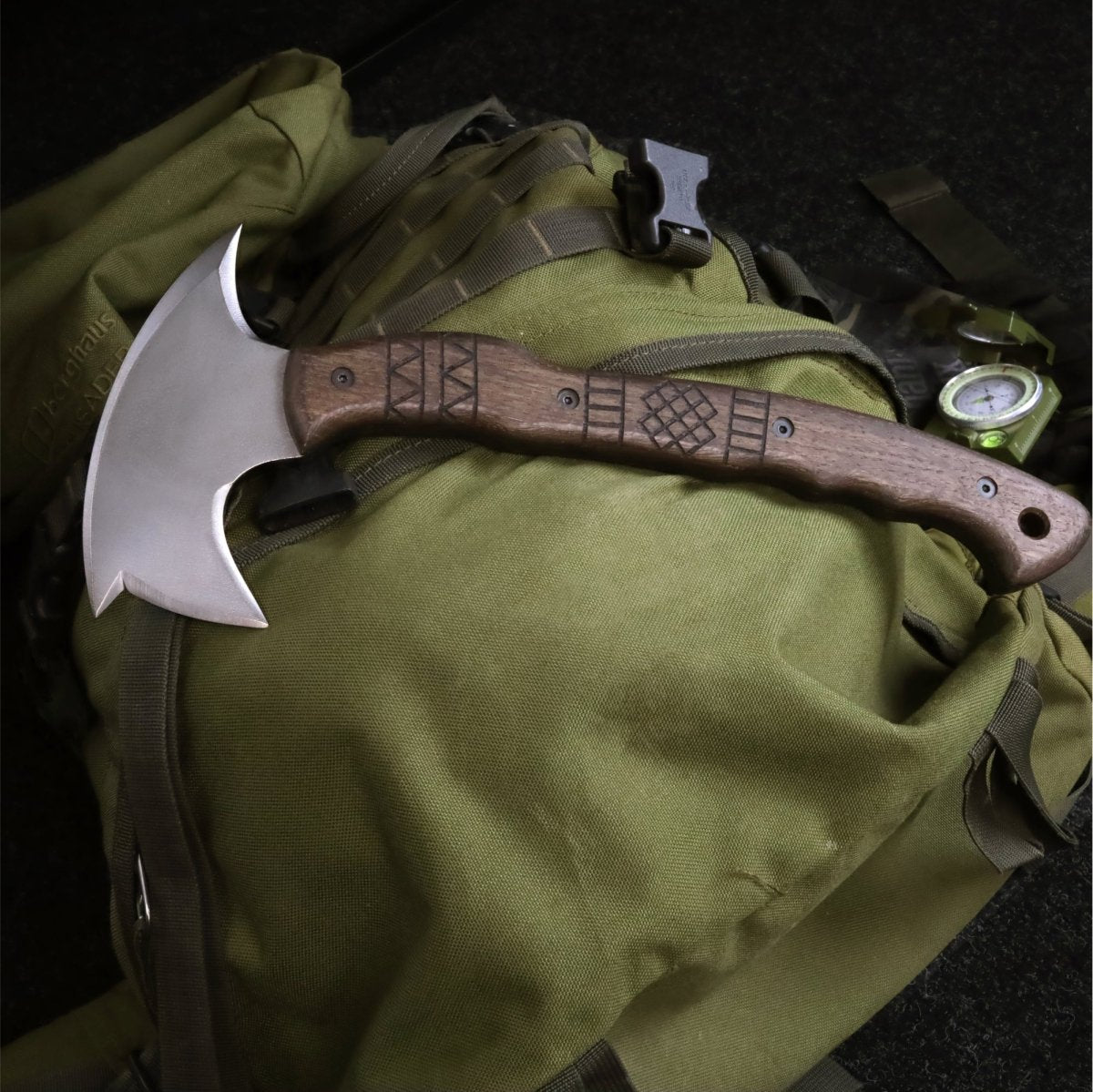 Handcrafted tomahawk "Takoda" with tribal engraving from AncientSmithy