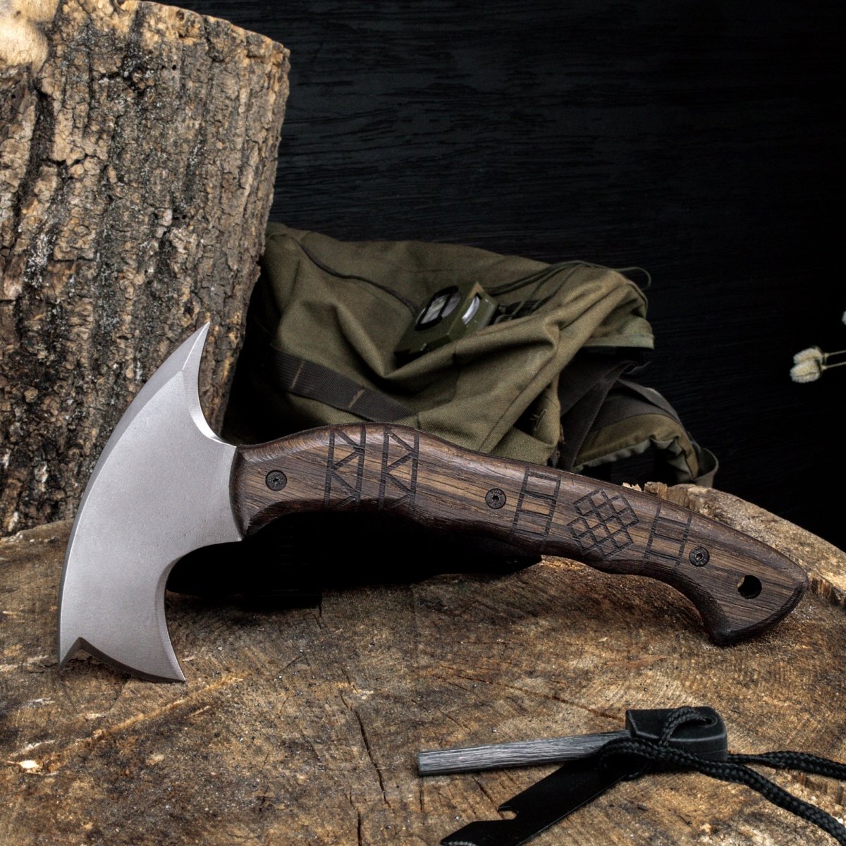 Handmade tomahawk "Dakuri" with tribal engraving from AncientSmithy