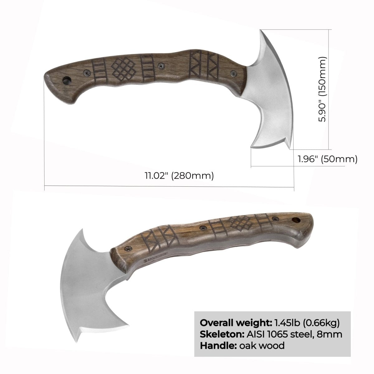 Handmade tomahawk "Dakuri" with tribal engraving from AncientSmithy