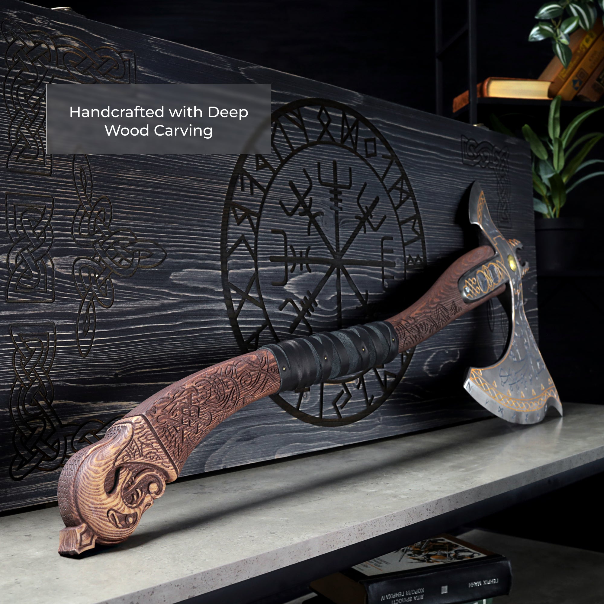 Hand-forged Leviathan axe with carved handle "Tyr"