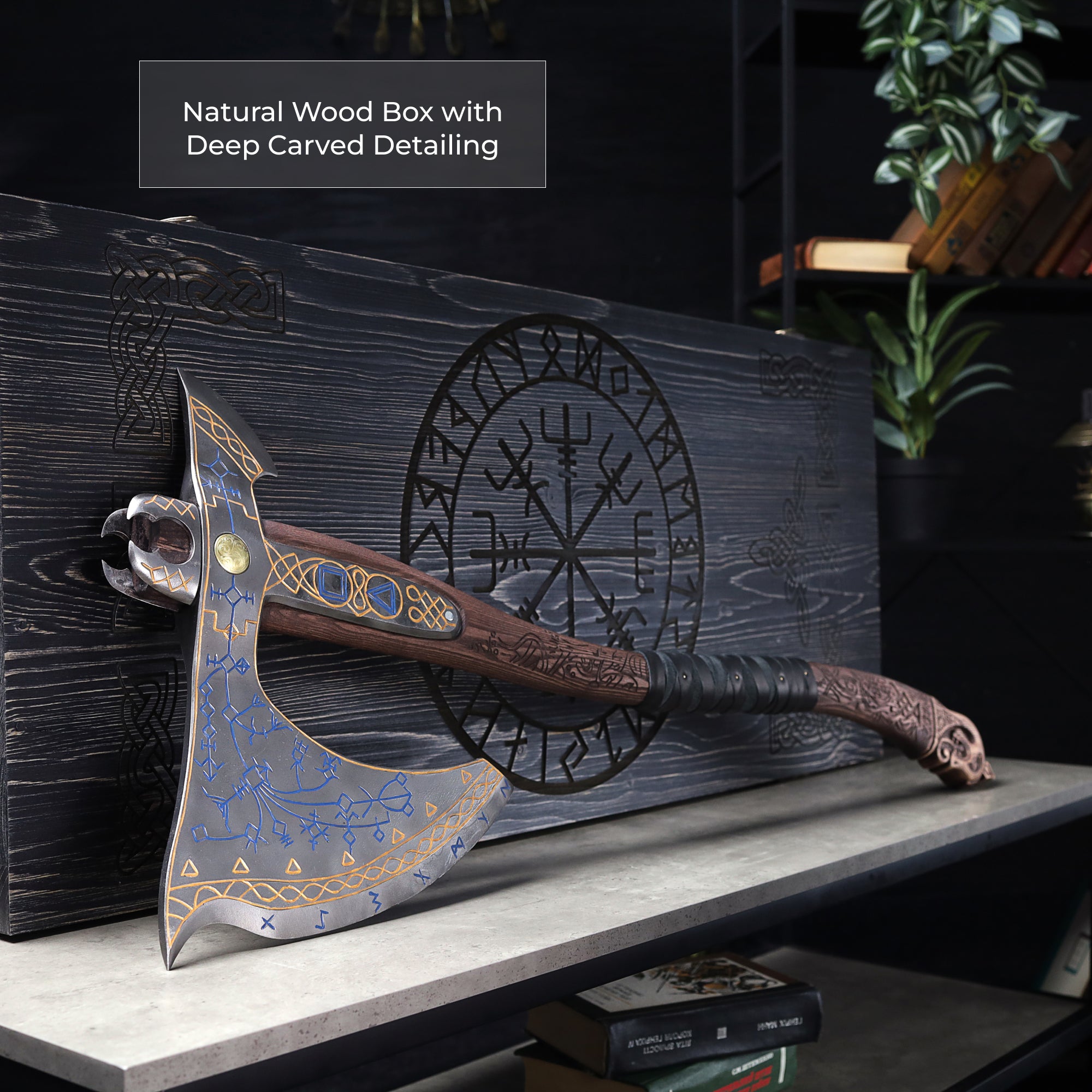 Hand-forged Leviathan axe with carved handle "Tyr"