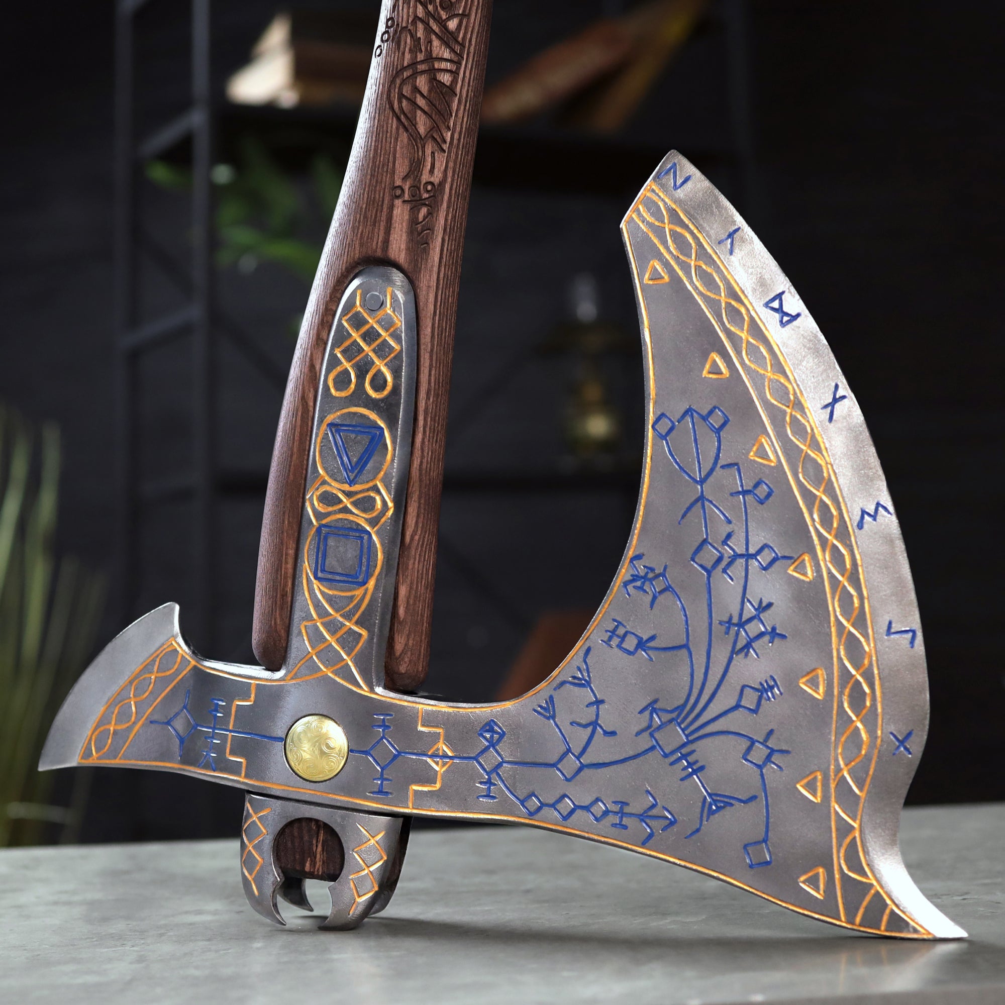 Hand-forged Leviathan axe with carved handle "Tyr"