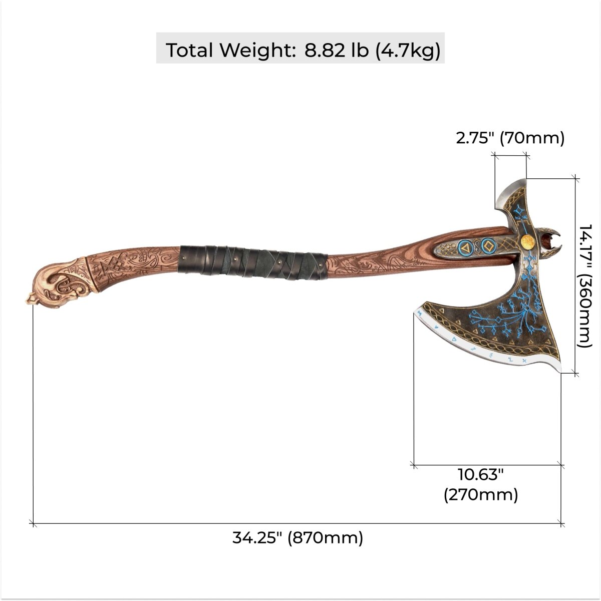 Leviathan Kratos axe with carved handle 35.8" from AncientSmithy