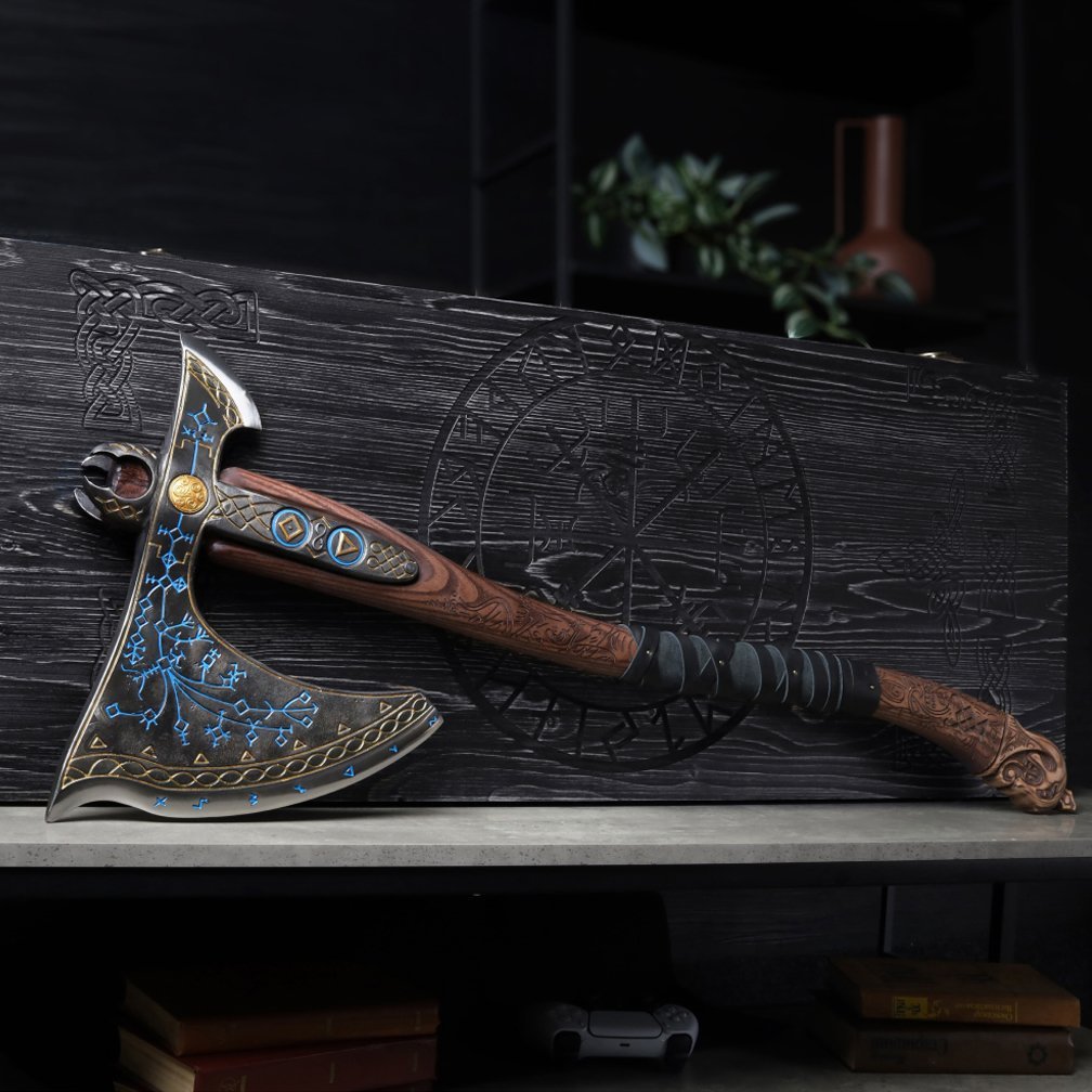 Leviathan Kratos axe with carved handle 35.8" from AncientSmithy