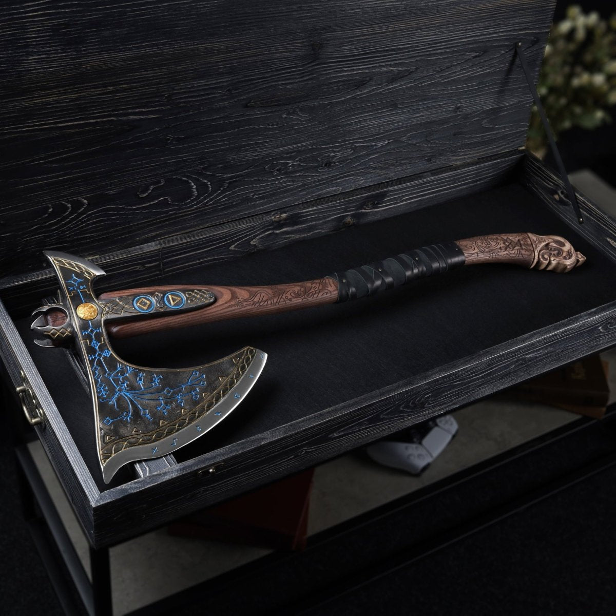 Leviathan Kratos axe with carved handle 35.8" from AncientSmithy