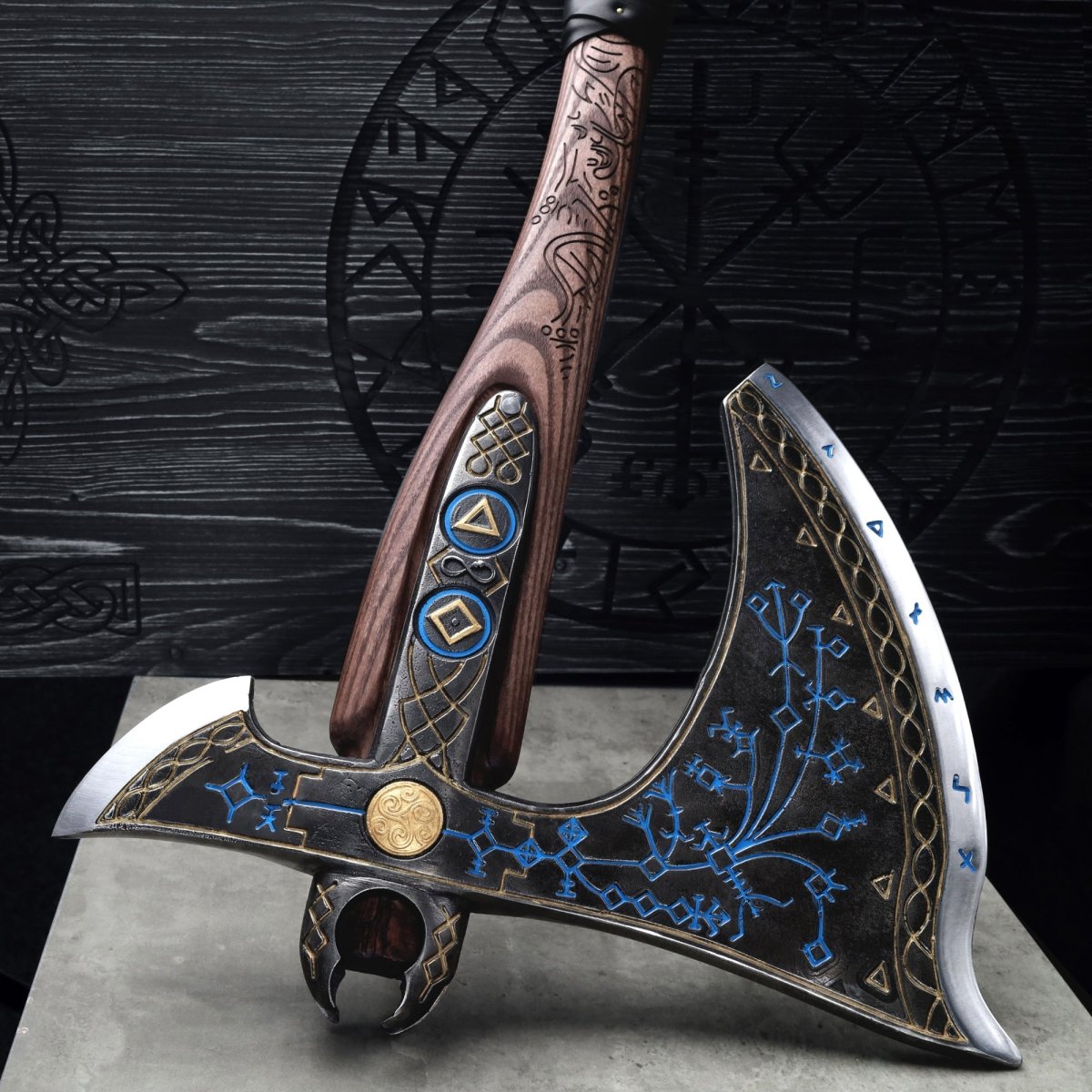 Leviathan Kratos axe with carved handle 35.8" from AncientSmithy