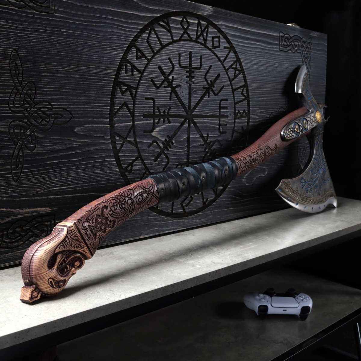 Leviathan Kratos axe with carved handle 35.8" from AncientSmithy