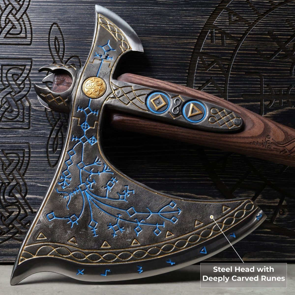 Leviathan Kratos axe with carved handle 35.8" from AncientSmithy