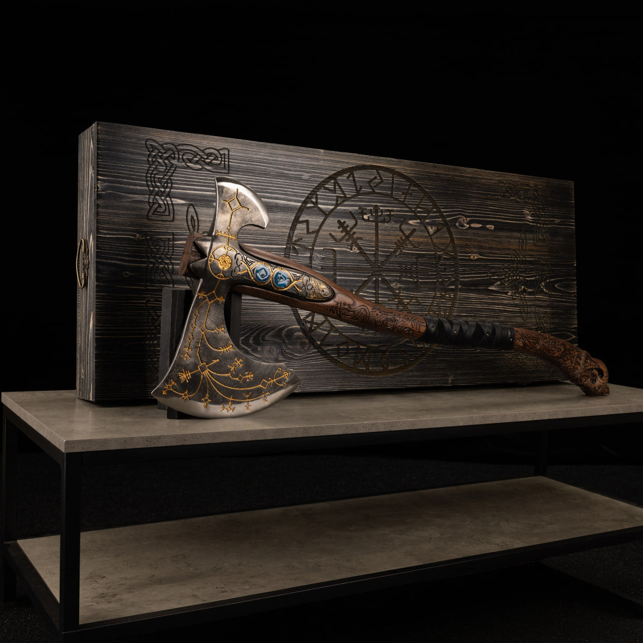 Handgeschmiedete Leviathan Axt mit Lederwicklung „Ragnarok Kratos Axt“