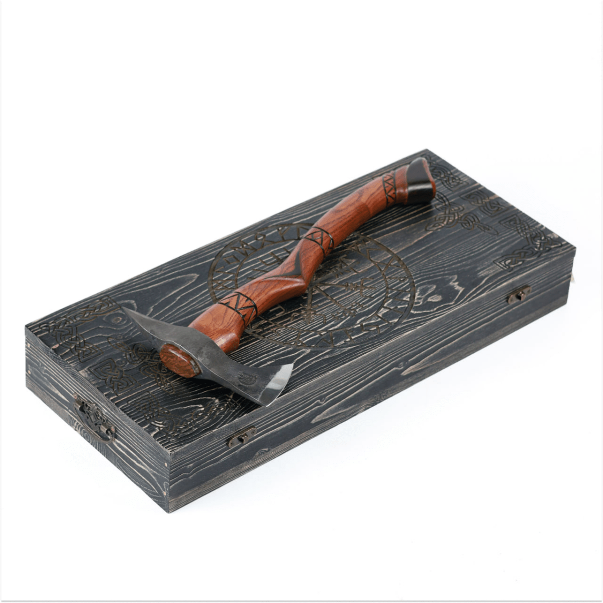 Rune - Engraved Chest – Wooden Box for Tomahawk from AncientSmithy