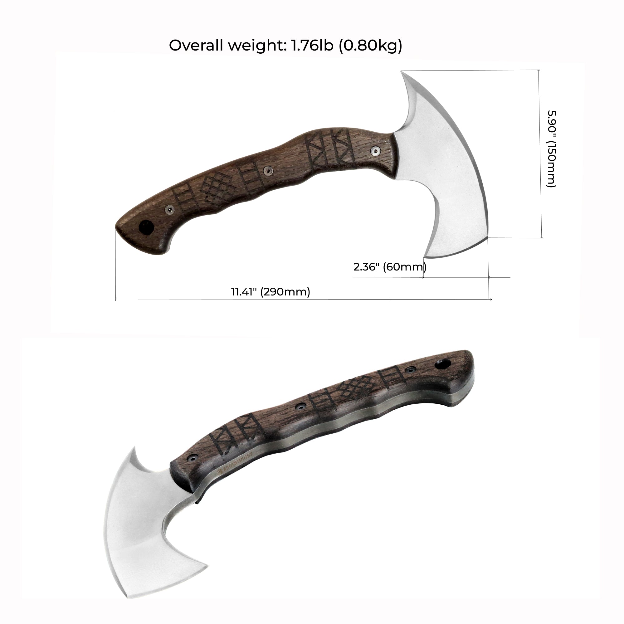 Compact tomahawk "Otokan" with tribal engraving