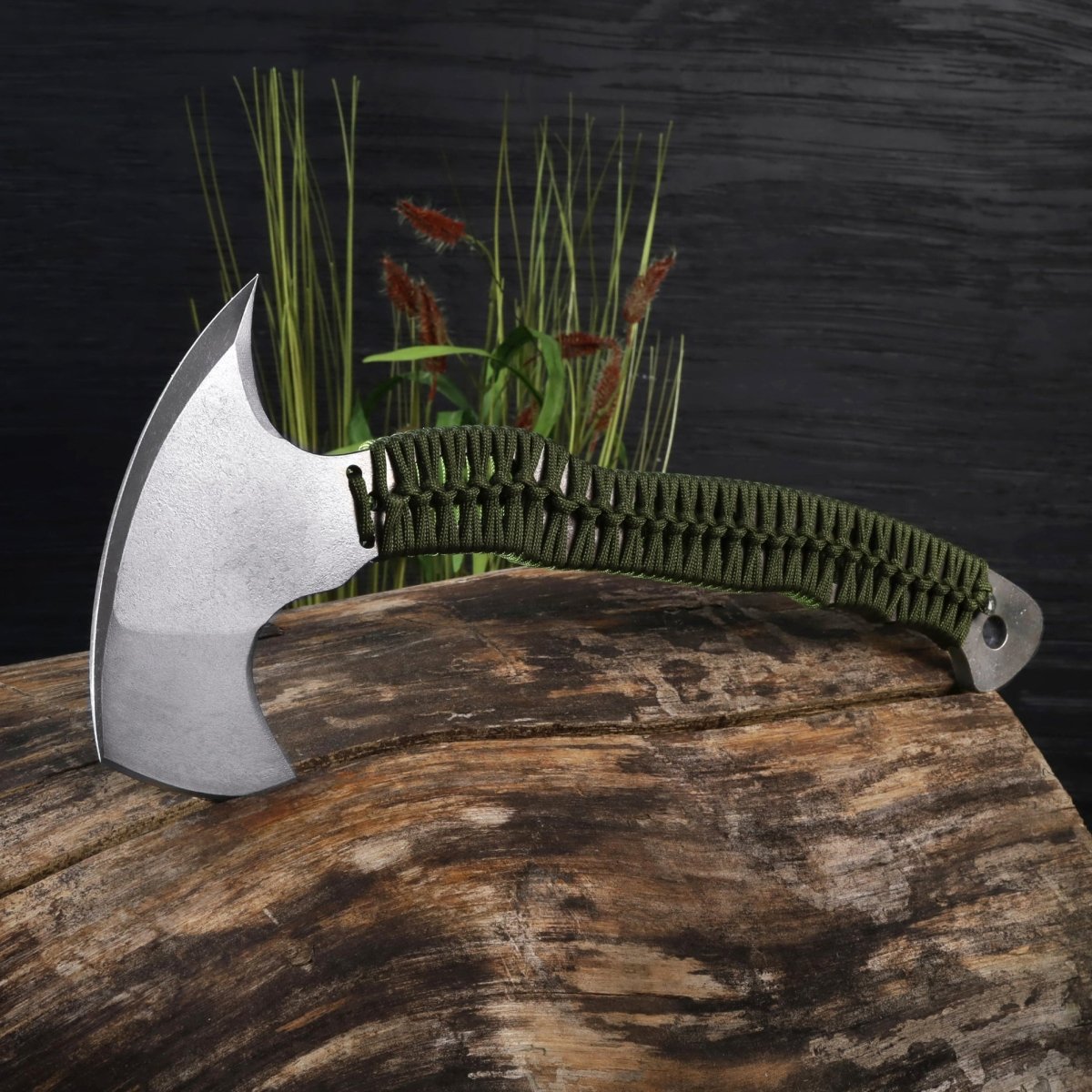 Tomahawk Axe with Green Paracord handle from AncientSmithy