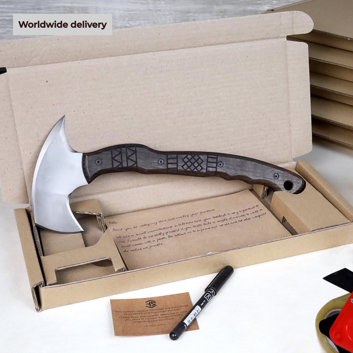 Tribal engraved tomahawk "Navaro" from AncientSmithy