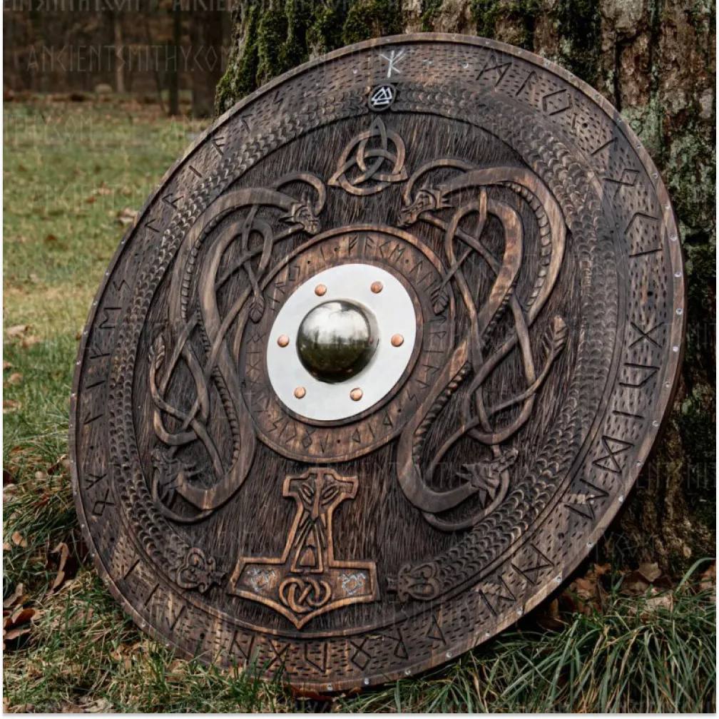 Viking shield with carved Norse Runic ornaments from AncientSmithy