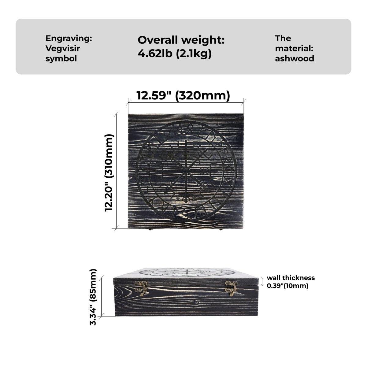Square runic wooden box for fist axe from AncientSmithy