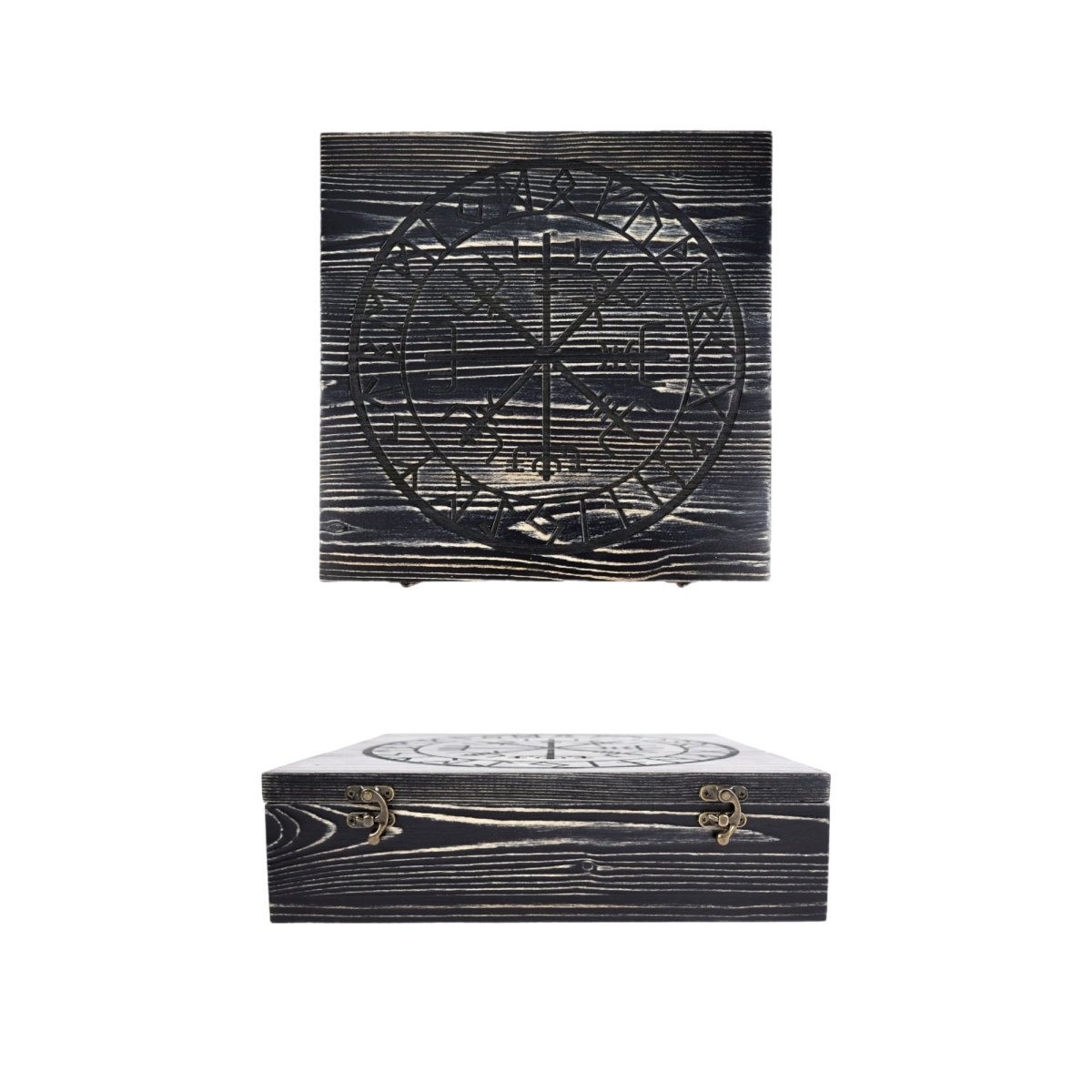 Square runic wooden box for fist axe from AncientSmithy