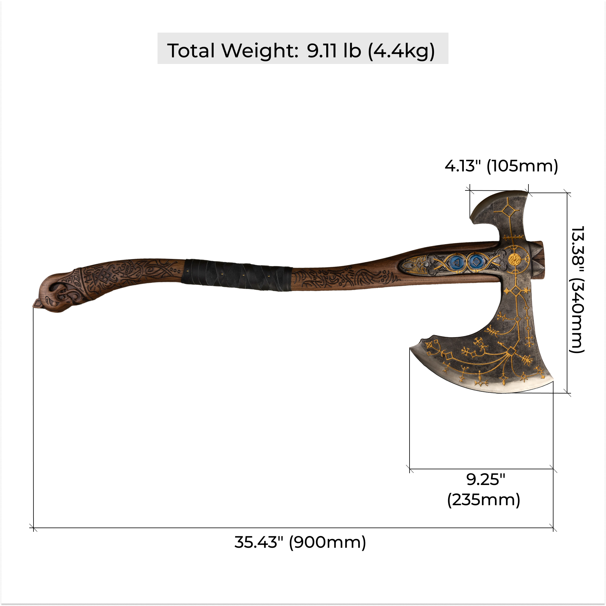 Handgeschmiedete Leviathan Axt mit Lederwicklung „Ragnarok Kratos Axt“