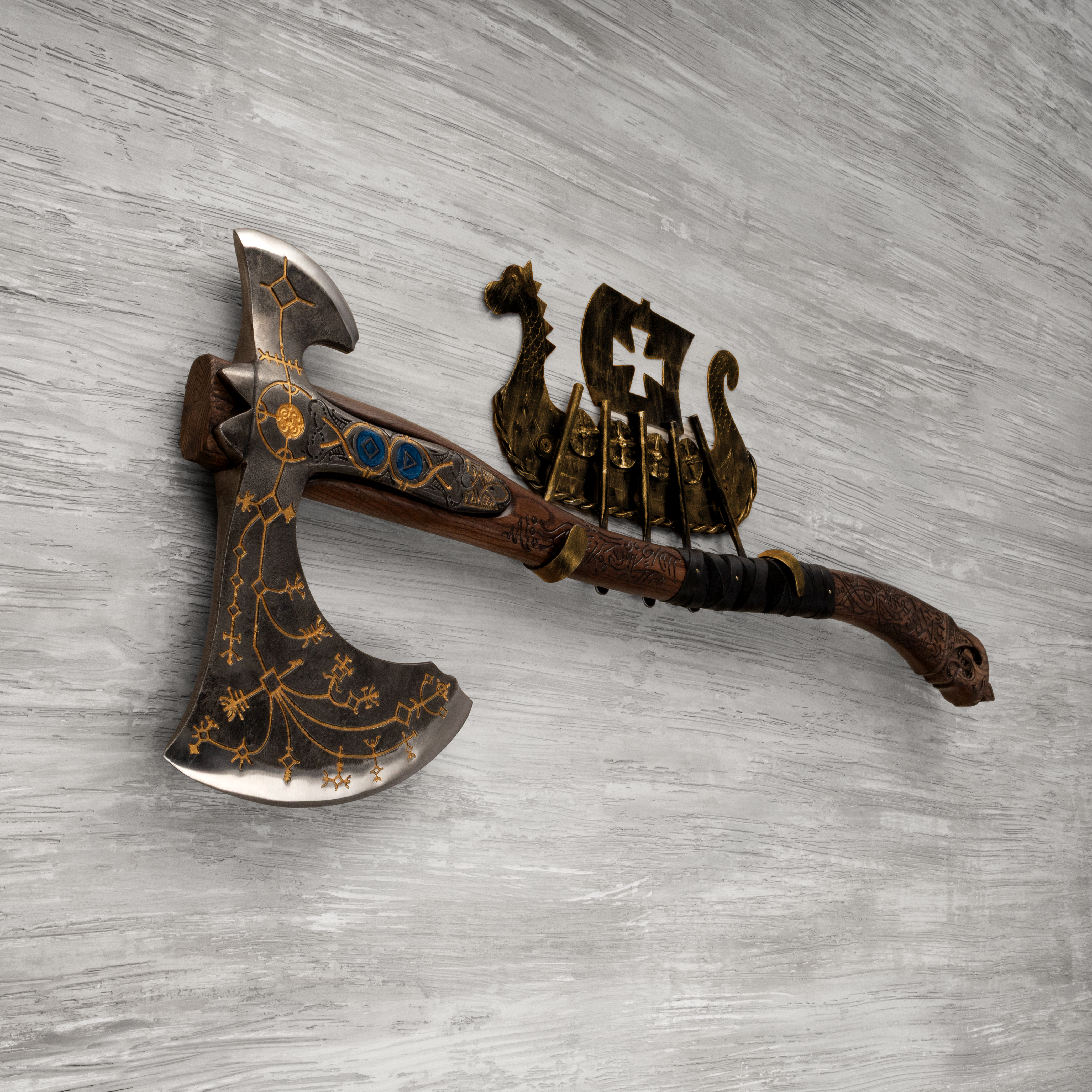Handgeschmiedete Leviathan Axt mit Lederwicklung „Ragnarok Kratos Axt“