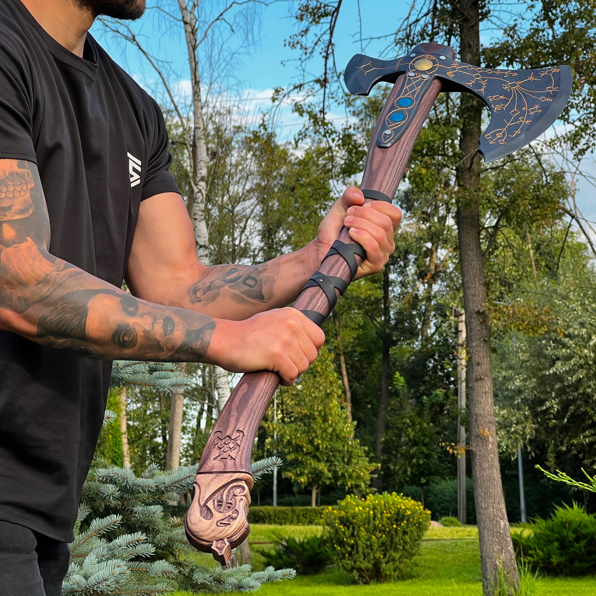 Hand-forged Leviathan axe with leather wrap