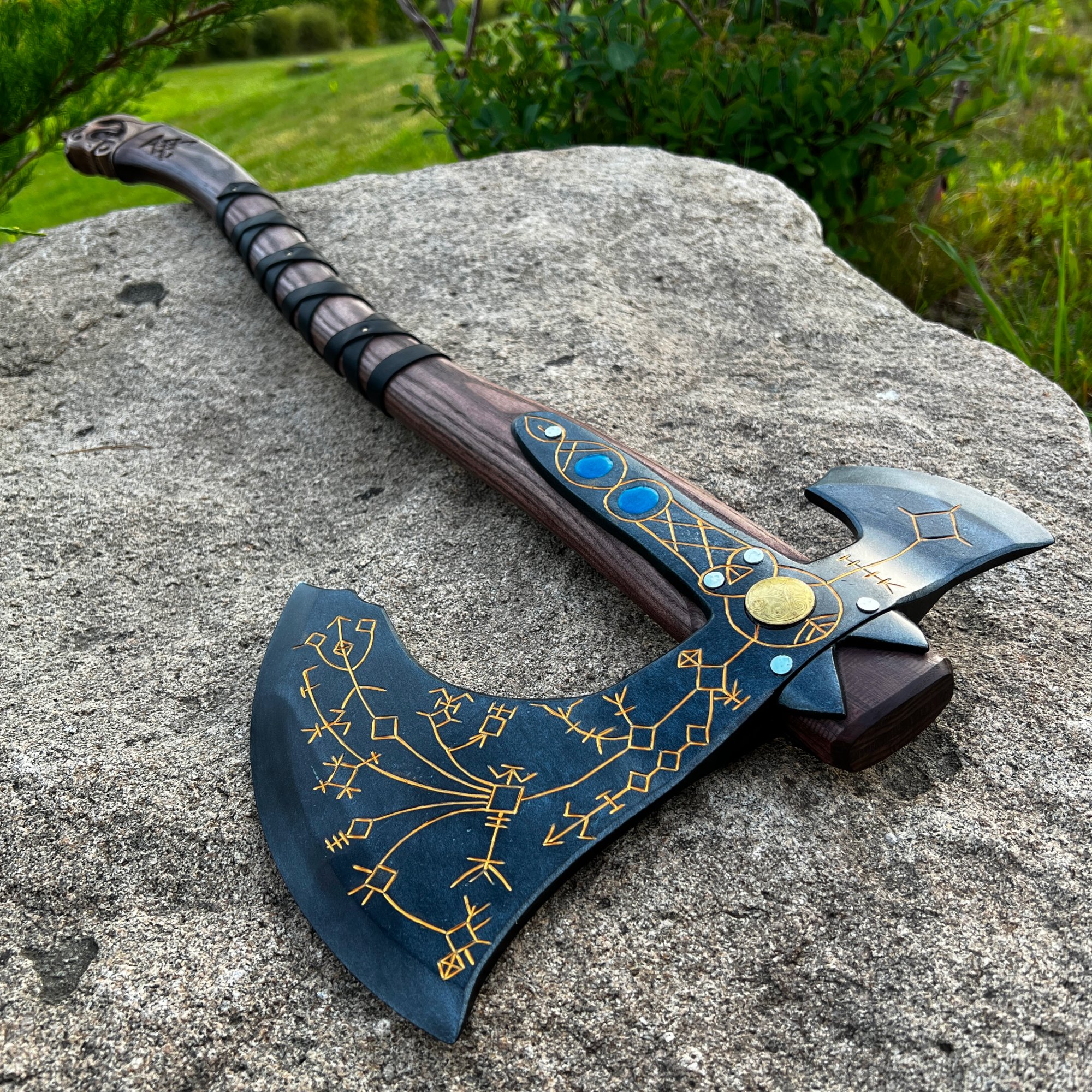 Hand-forged Leviathan axe with leather wrap
