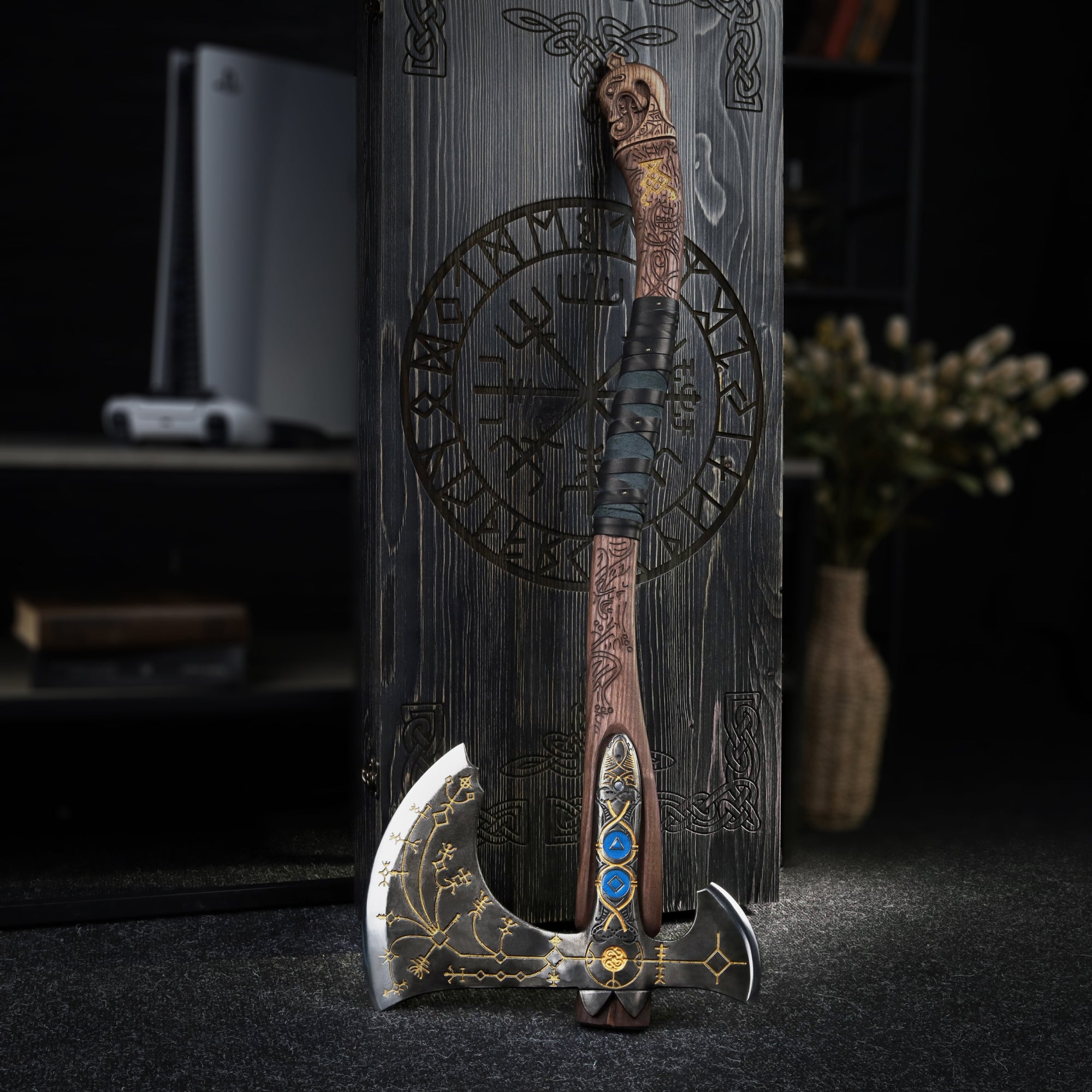 Hand-forged Leviathan axe with leather wrap "Ragnarok Kratos axe"